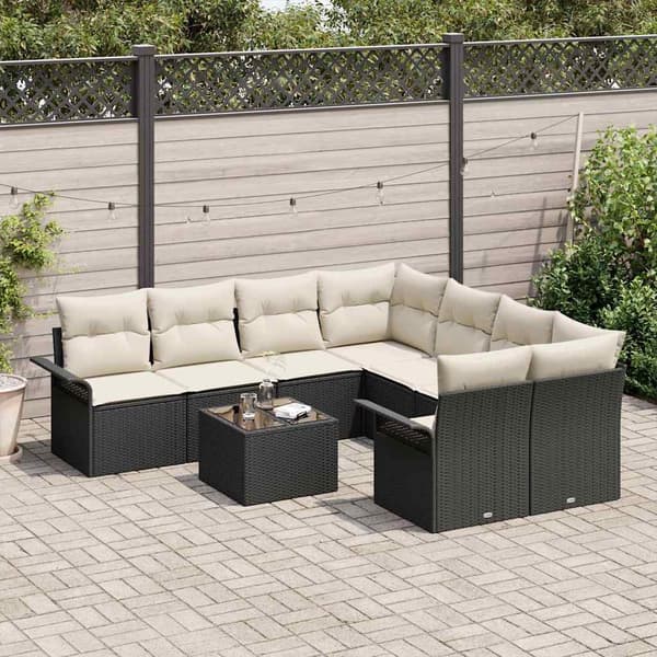 vidaXL Havesofa Sæt 9 pcs Sort Poly rattan
