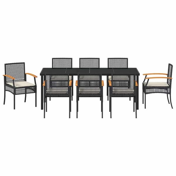 vidaXL Have Spisebordssæt 9 pcs Sort polyrattan