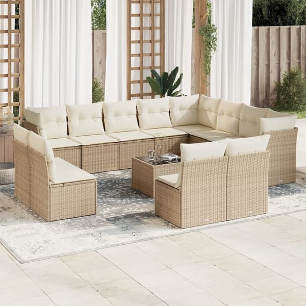 vidaXL sofasæt til haven 13 dele med hynder polyrattan beige