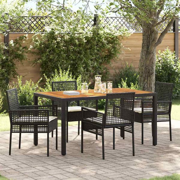 vidaXL Have Spisebordssæt 5 pcs Sort polyrattan