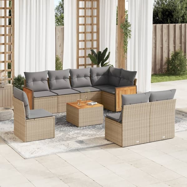 vidaXL sofasæt til haven 9 dele med hynder polyrattan beige