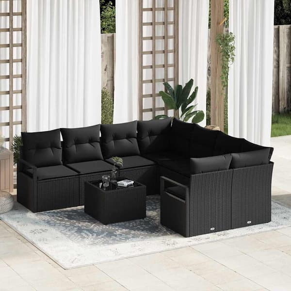 vidaXL Sofa Sæt med pude 9 pcs Sort polyrattan