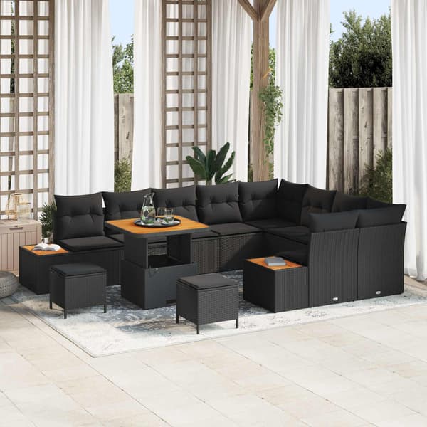 vidaXL Havesofa Sæt 12 pcs Sort polyrattan