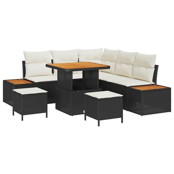 vidaXL Havesofa Sæt 8 pcs Sort polyrattan