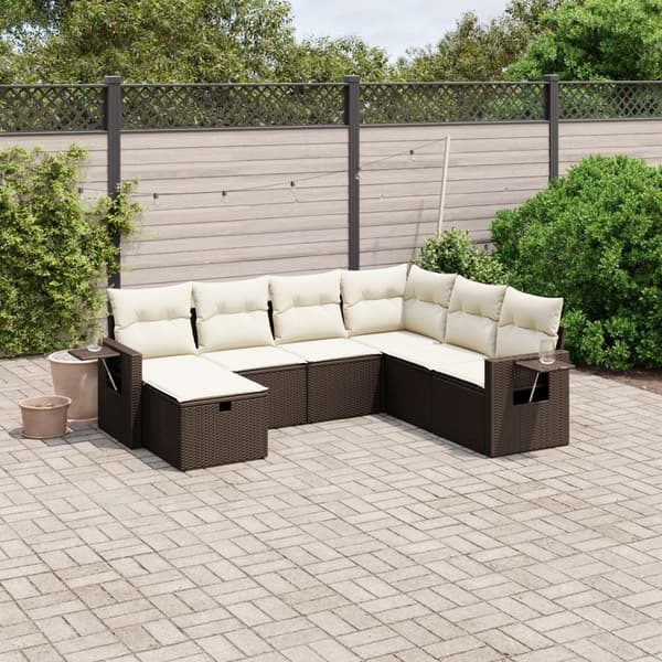 vidaXL sofasæt til haven 7 dele med hynder polyrattan brun