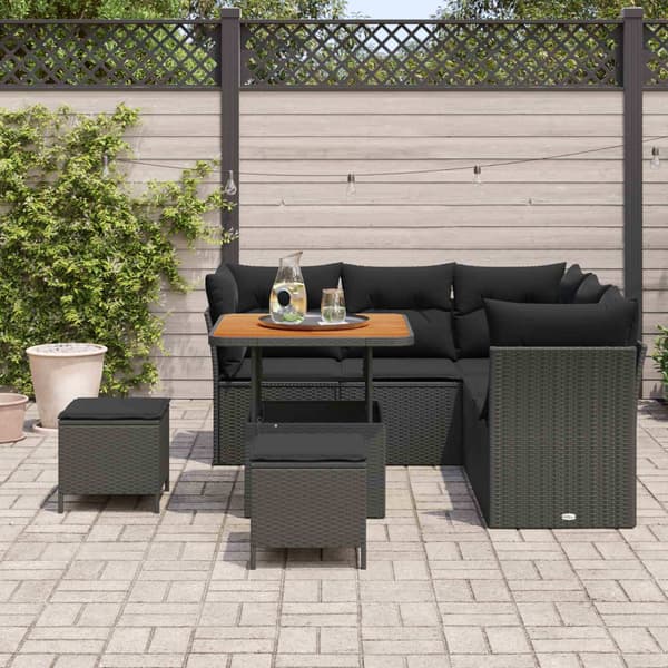 vidaXL Havesofa Sæt 8 pcs Sort polyrattan