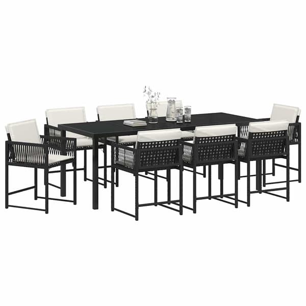 vidaXL 9-delt havemøbelsæt med hynder Sort Polyrattan