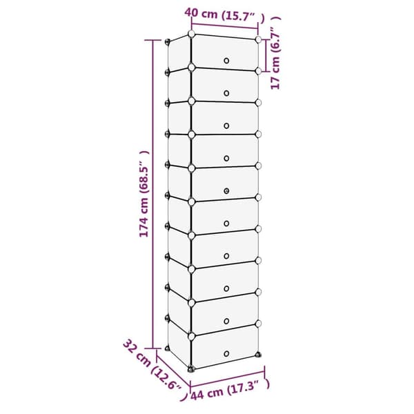 vidaXL skoreol 44x32x174 cm PP sort