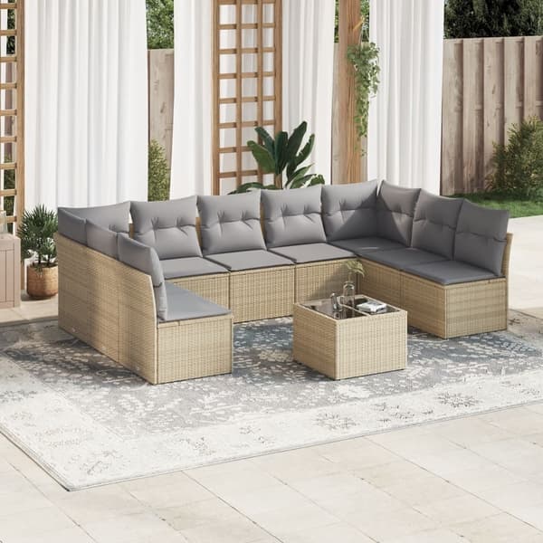vidaXL sofasæt til haven 10 dele med hynder polyrattan beige