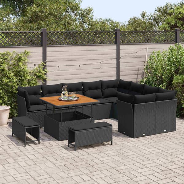 vidaXL Havesofa Sæt 12 pcs Sort polyrattan