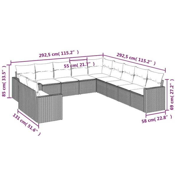 vidaXL sofasæt til haven 11 dele med hynder polyrattan beige