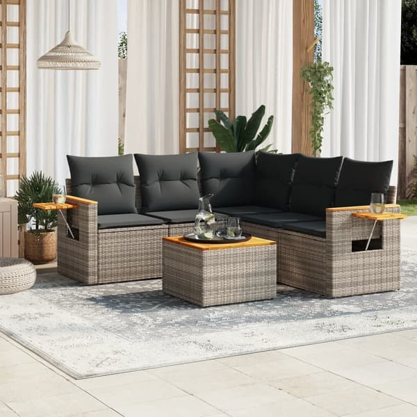 vidaXL sofasæt til haven 6 dele med hynder polyrattan grå
