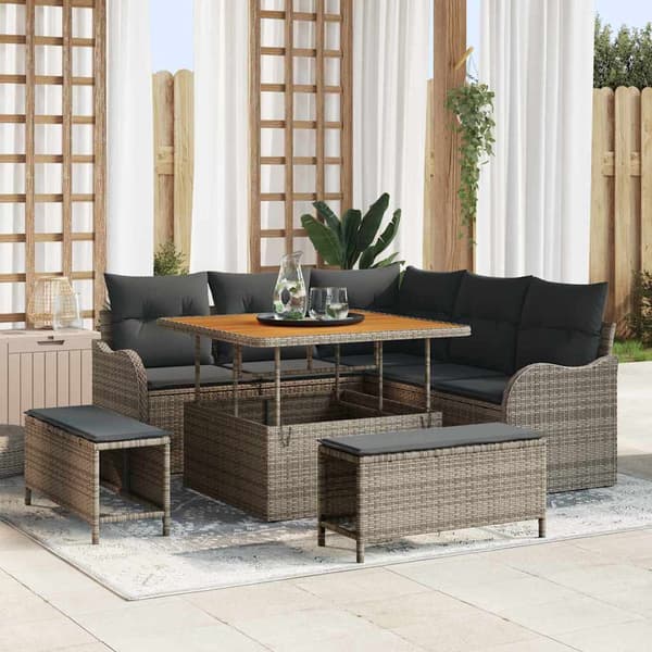 vidaXL Havesofa Sæt 8 pcs Grå polyrattan