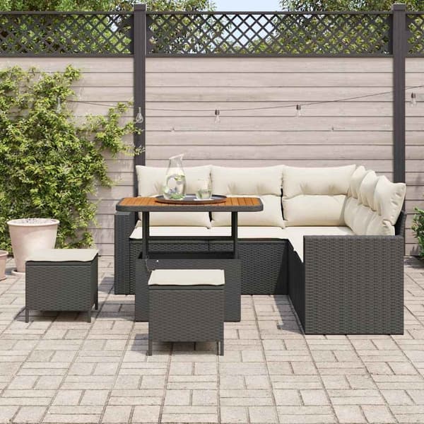 vidaXL Havesofa Sæt 8 pcs Sort polyrattan