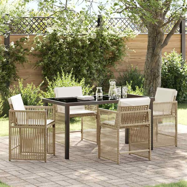 vidaXL Have Spisebordssæt 5 pcs Beige polyrattan