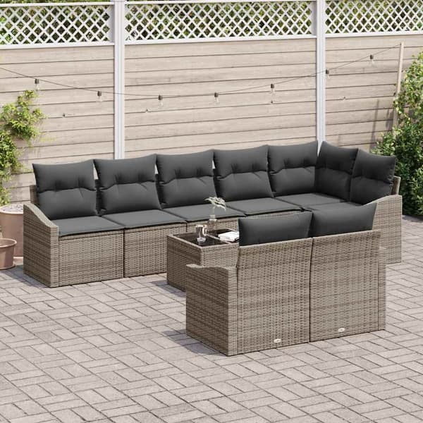 vidaXL Sofasæt med hynder 9 dele Grå polyrattan