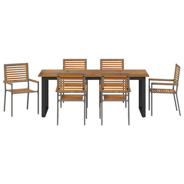 vidaXL Have Spisebordssæt 7 pcs Grå Poly rattan og solid akacietræ