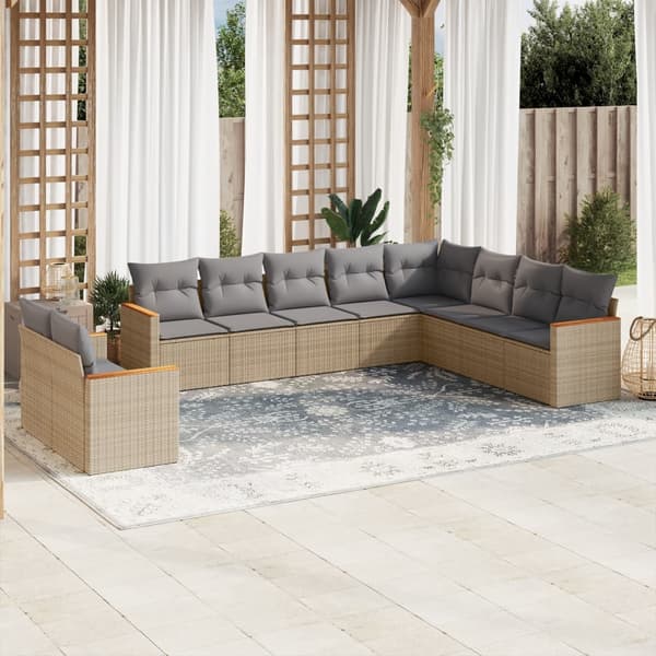 vidaXL sofasæt til haven 10 dele med hynder polyrattan beige