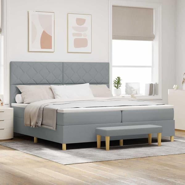 vidaXL Box spring seng med madras Lysegrå 200 x 200 cm Stof