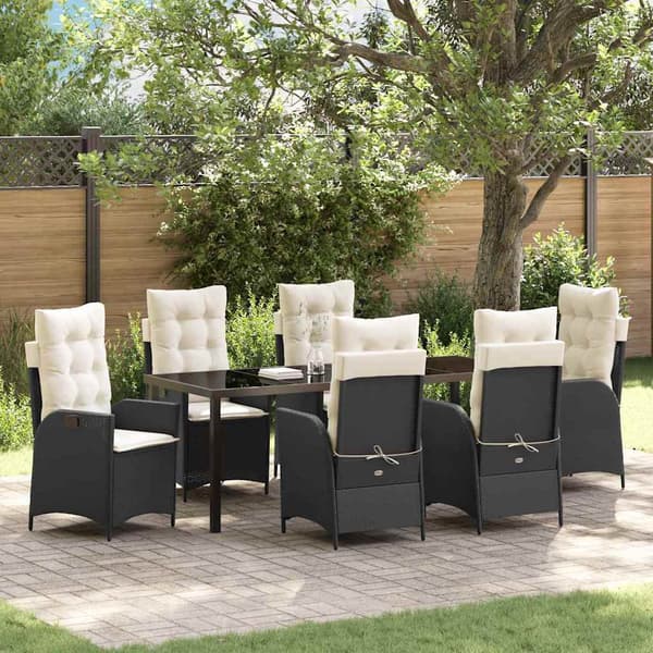 vidaXL Have Spisebordssæt 7 pcs Sort polyrattan