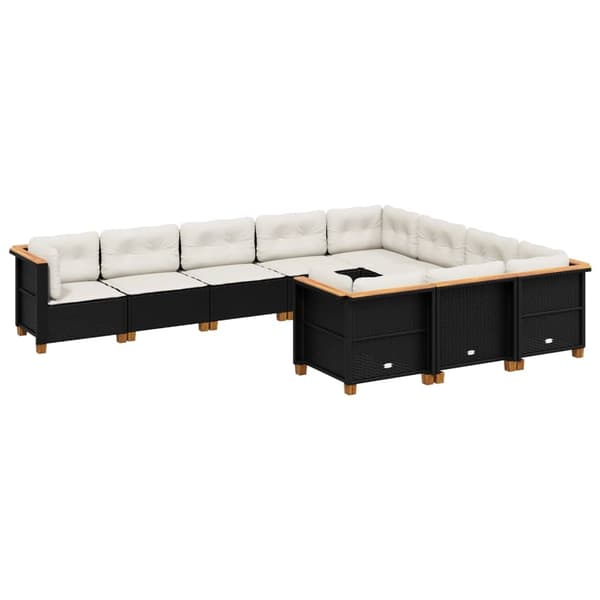 vidaXL sofasæt til haven 10 dele med hynder polyrattan sort