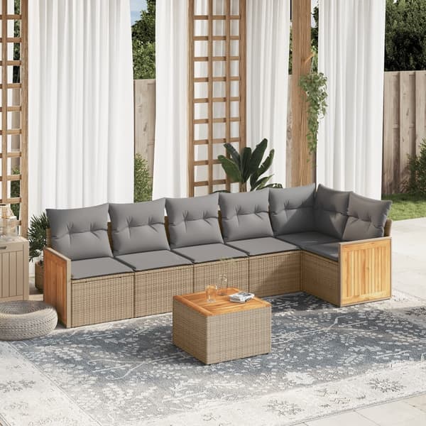 vidaXL sofasæt til haven 7 dele med hynder polyrattan beige