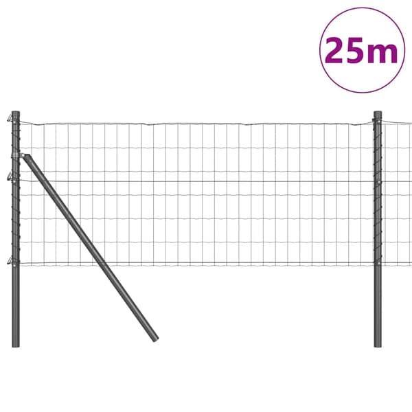 vidaXL Hegn med stolper Grå 0.8 x 25 m Stål