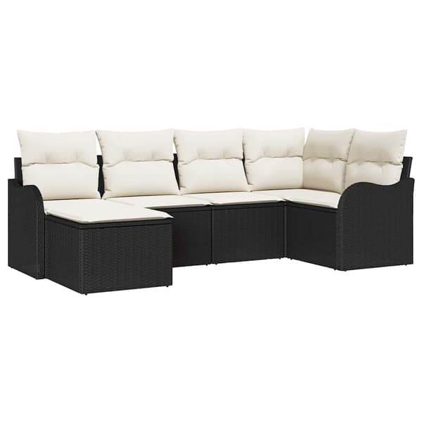 vidaXL Havesofa Sæt med pude 6 pcs Sort og hvid Poly rattan