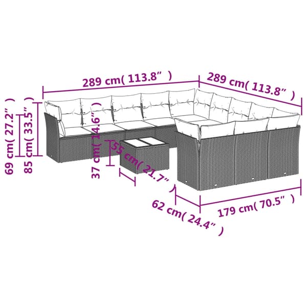 vidaXL sofasæt til haven 12 dele med hynder polyrattan beige
