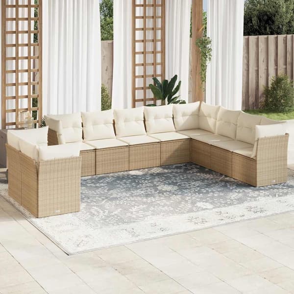 vidaXL sofasæt til haven 10 dele med hynder polyrattan beige