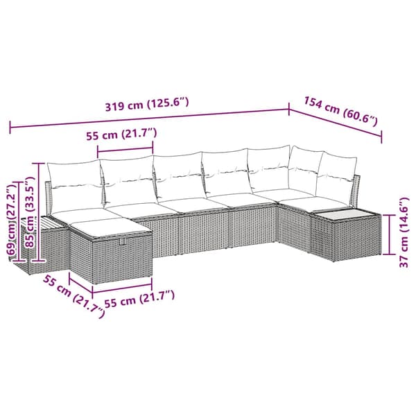 vidaXL Havesofa Sæt med pude 8 pcs Sort polyrattan