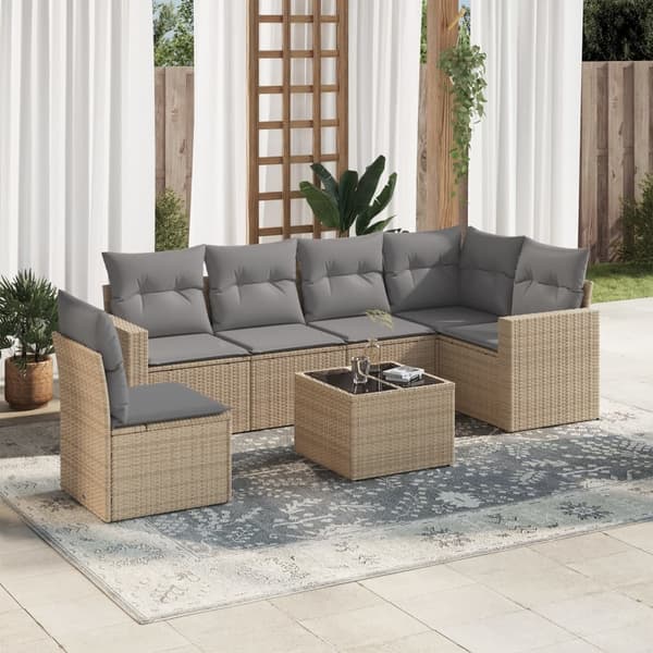 vidaXL sofasæt til haven 7 dele med hynder polyrattan beige