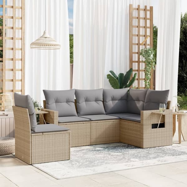vidaXL sofasæt til haven 5 dele med hynder polyrattan beige
