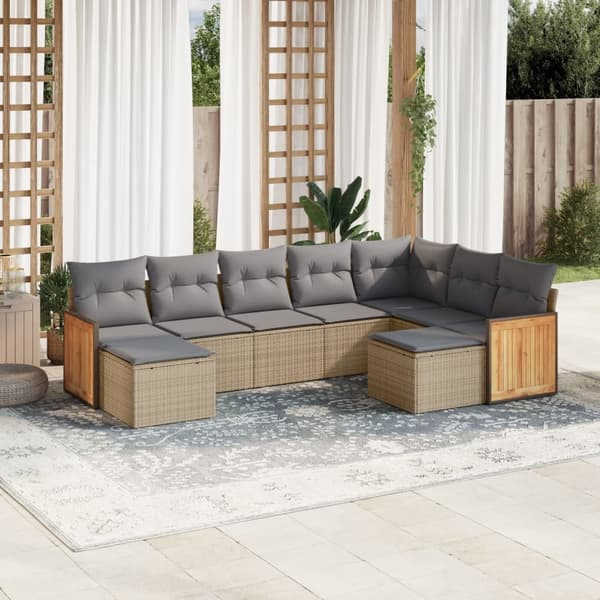 vidaXL sofasæt til haven 9 dele med hynder polyrattan beige