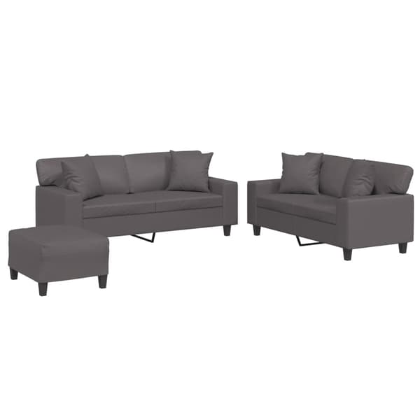 vidaXL sofasæt 3 dele med puder kunstlæder grå