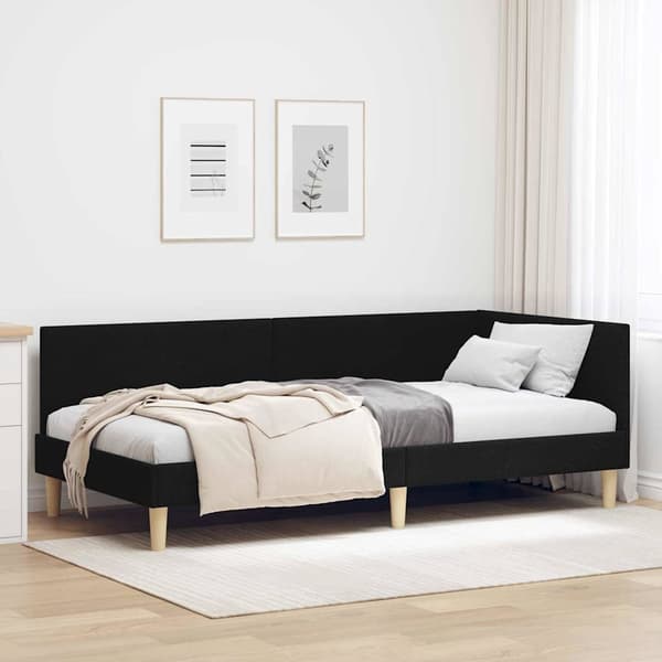 vidaXL Hjørnesengramme Sort 100 x 200 cm Stof