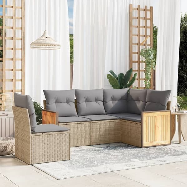 vidaXL sofasæt til haven 5 dele med hynder polyrattan beige