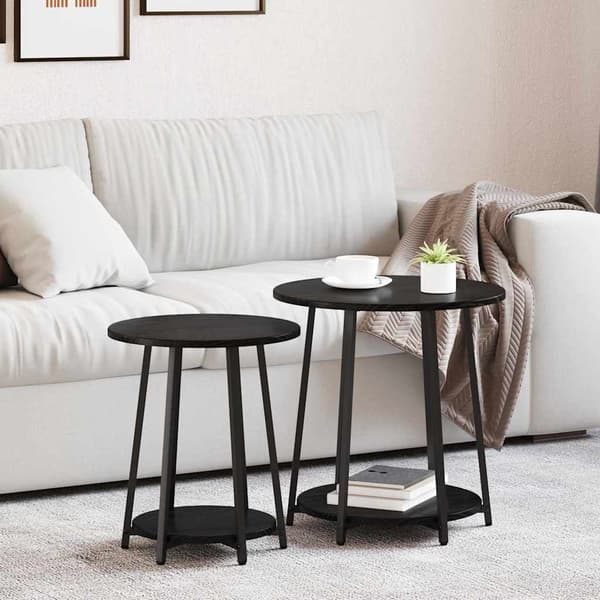 vidaXL Sidebordssæt med hylde 2 pcs Sort eg