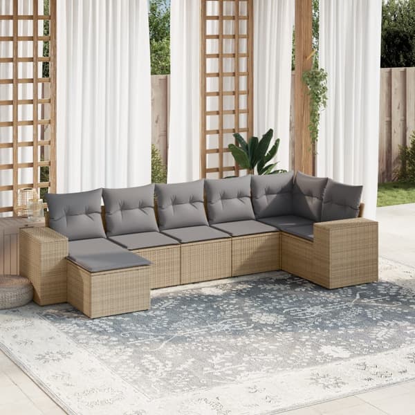vidaXL sofasæt til haven 7 dele med hynder polyrattan beige