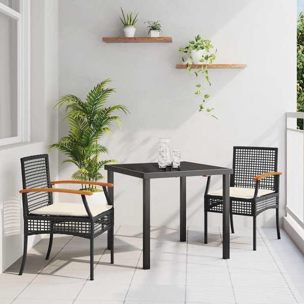 vidaXL Have Spisebordssæt 3 pcs Sort polyrattan