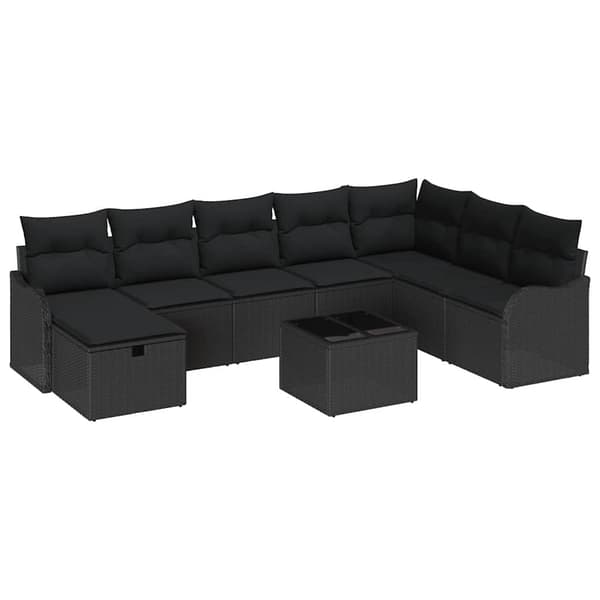 vidaXL Sofasæt med hynde i opbevaringsrum Sort polyrattan