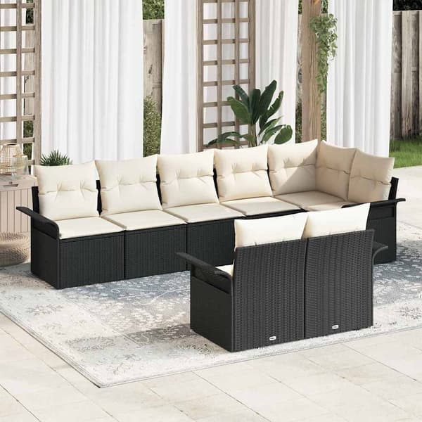 vidaXL Havesofa Sæt med opbevaring 8 pcs Sort polyrattan