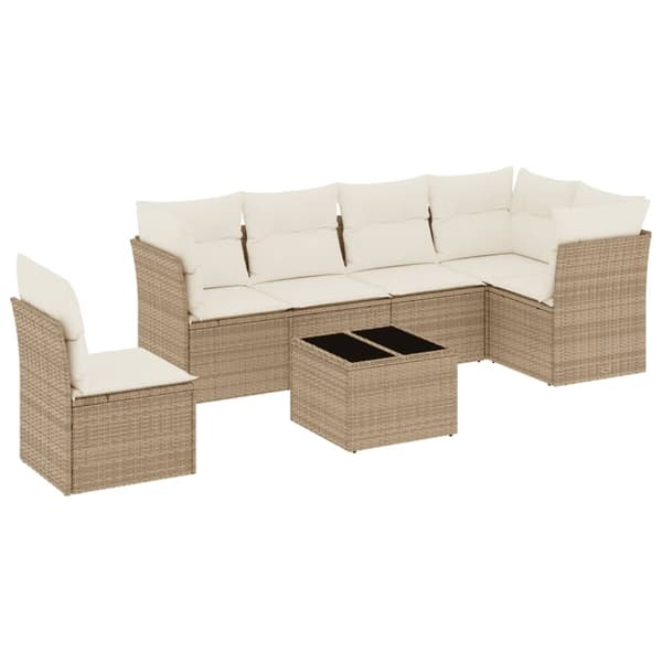 vidaXL sofasæt til haven 7 dele med hynder polyrattan beige