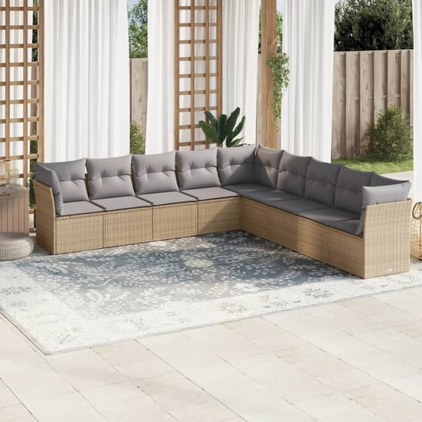 vidaXL sofasæt til haven 9 dele med hynder polyrattan beige