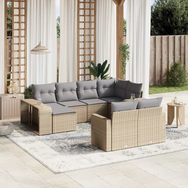 vidaXL sofasæt til haven 10 dele med hynder polyrattan beige