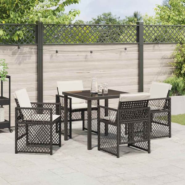 vidaXL Have Spisebordssæt 5 pcs Sort polyrattan