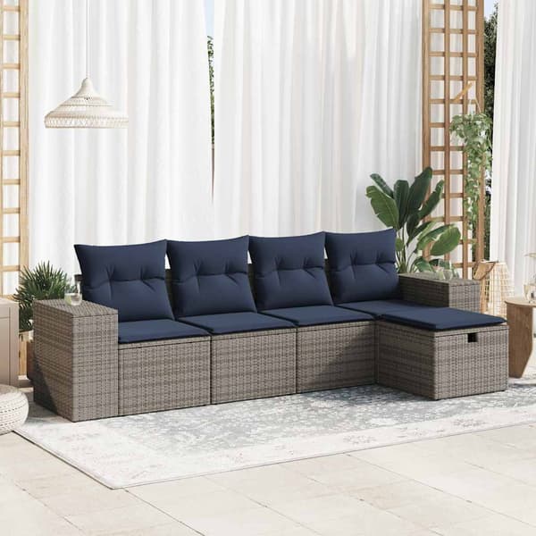 vidaXL sofasæt 5 dele med hynder polyrattan grå