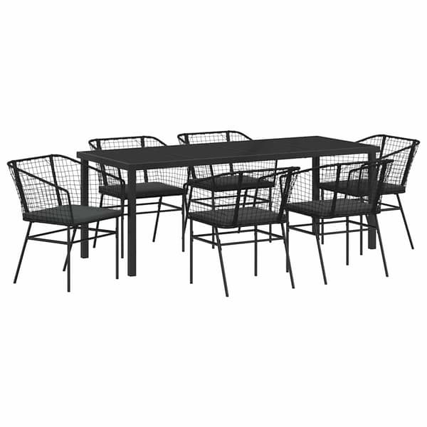 vidaXL Have Spisebordssæt 7 pcs Sort polyrattan