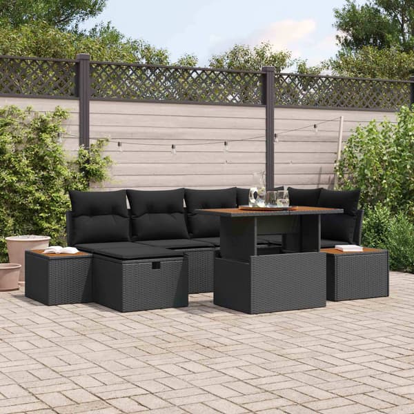 vidaXL Havesofa Sæt 7 pcs Sort polyrattan