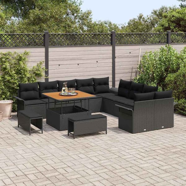 vidaXL Havesofa Sæt 13 pcs Sort polyrattan